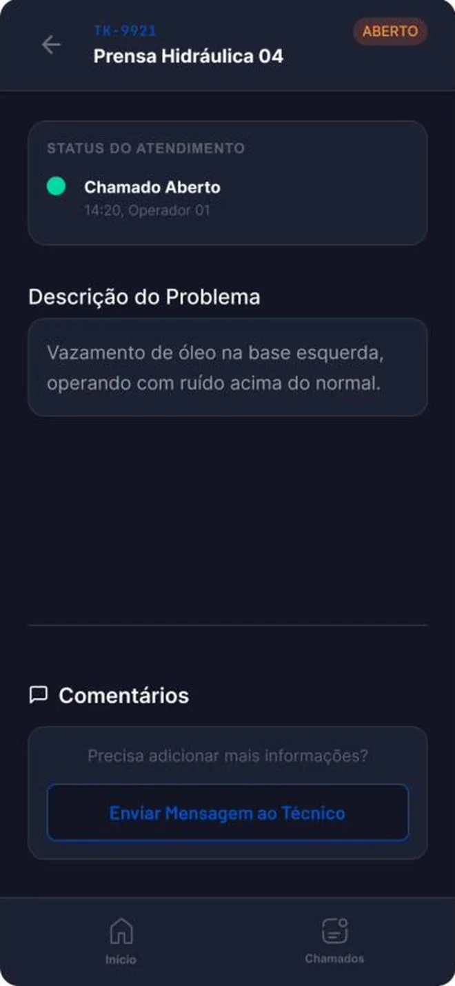 Detalhe de um chamado no ManTix